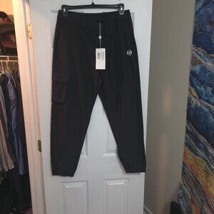 NWT Men's Sergio Tacchini Woven Cargo Jogger Pants - Black - BLACK / 2XL